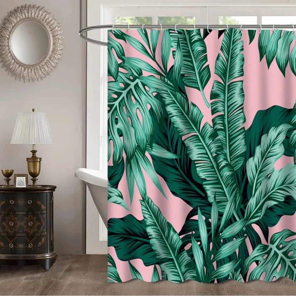 Jungle Green Fabric Shower Curtain, 72 x 72, Curtains & Hooks,Pink & Green